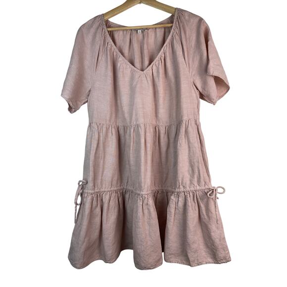 Madewell Dresses & Skirts - Madewell Lorelei M Dusty Pink Tiered Linen Blend Mini Shift Dress